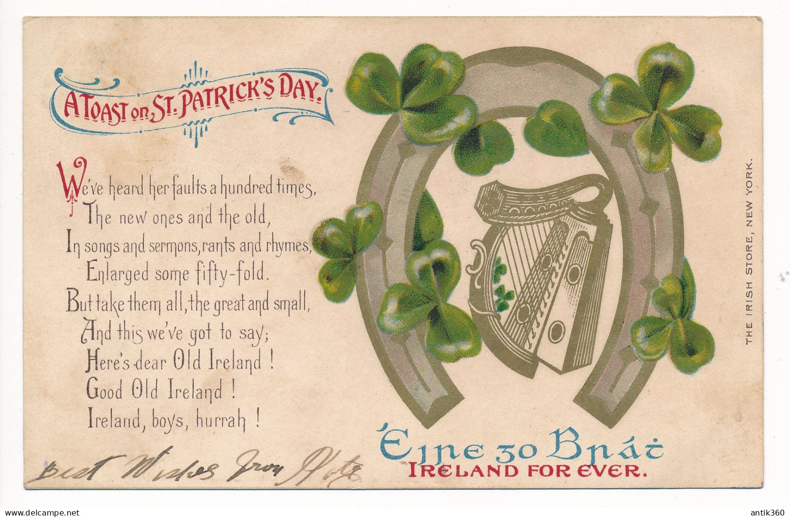 CPA IRLANDE IRELAND A Toast On Saint Patrick's Day Lucky Fer à Cheval Trèfle USA New York Irish - Autres & Non Classés
