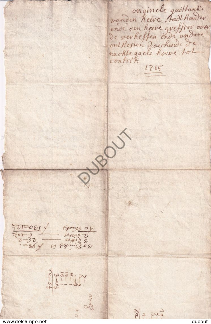 Manuscript Kontich: De Nachtegaelehoeve 1715 Kwitantie (V2834) - Manuscrits