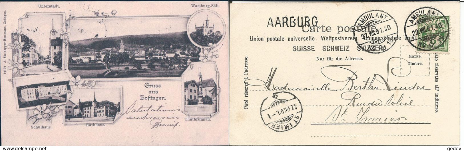 Gruss Aus Zofingen AG, 6 Vues + Cachet Linéaire AARBURG (22.8.1901) - Zofingen