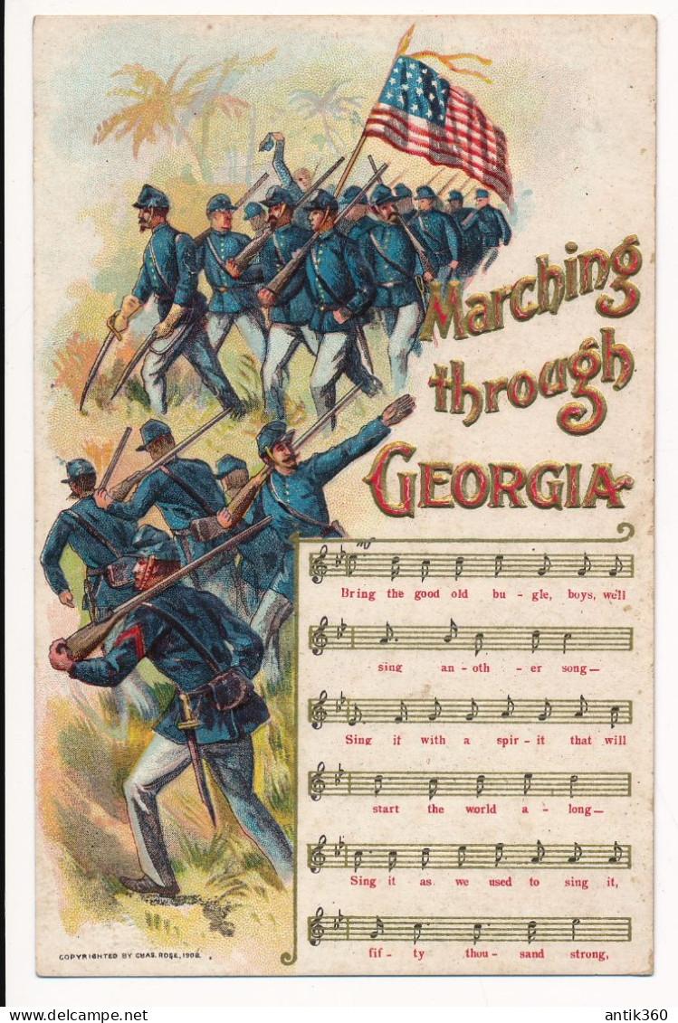 Rare CPA Card USA Etats-Unis US Soldiers Marching Through Georgia Song Chas Rose 1908 Carte Relief Civil War - Sonstige & Ohne Zuordnung