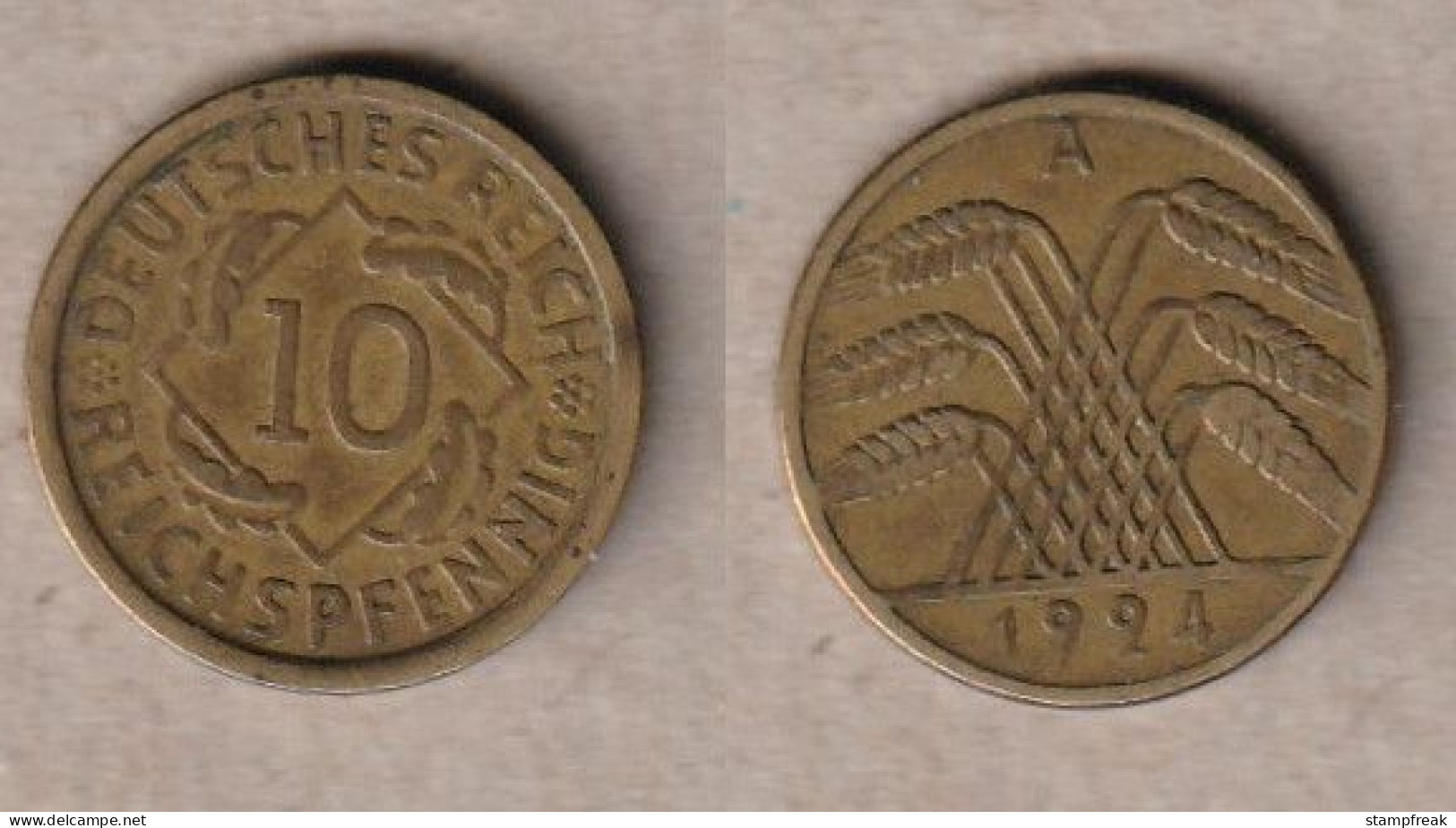 00871) Weimar, 10 Reichspfennig 1924A - 10 Renten- & 10 Reichspfennig