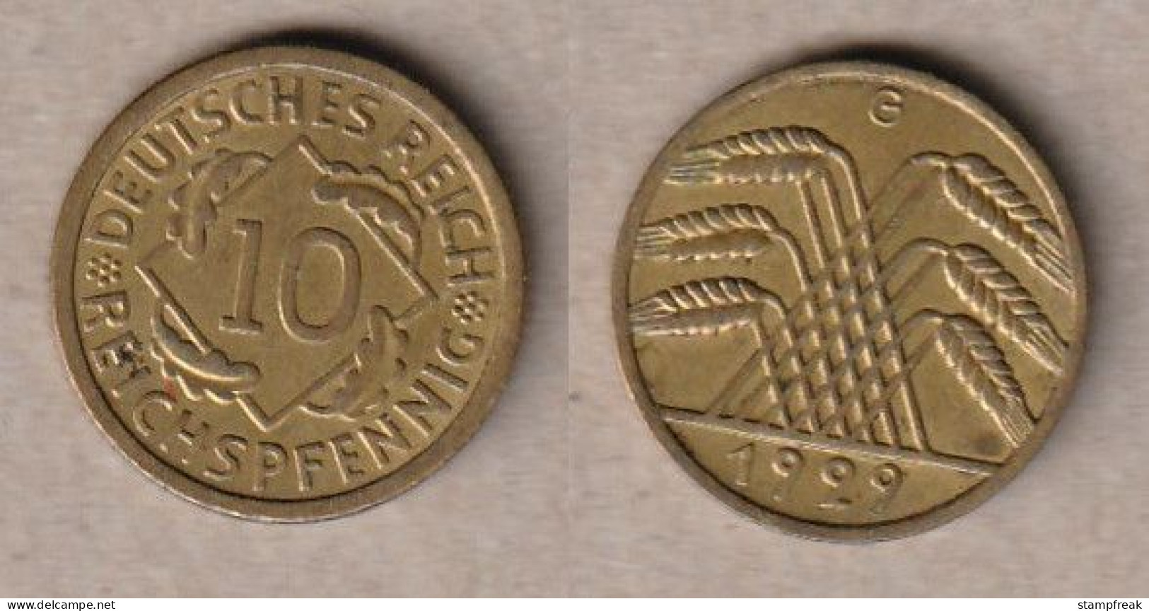 00870) Weimar, 10 Reichspfennig 1929G - 10 Renten- & 10 Reichspfennig