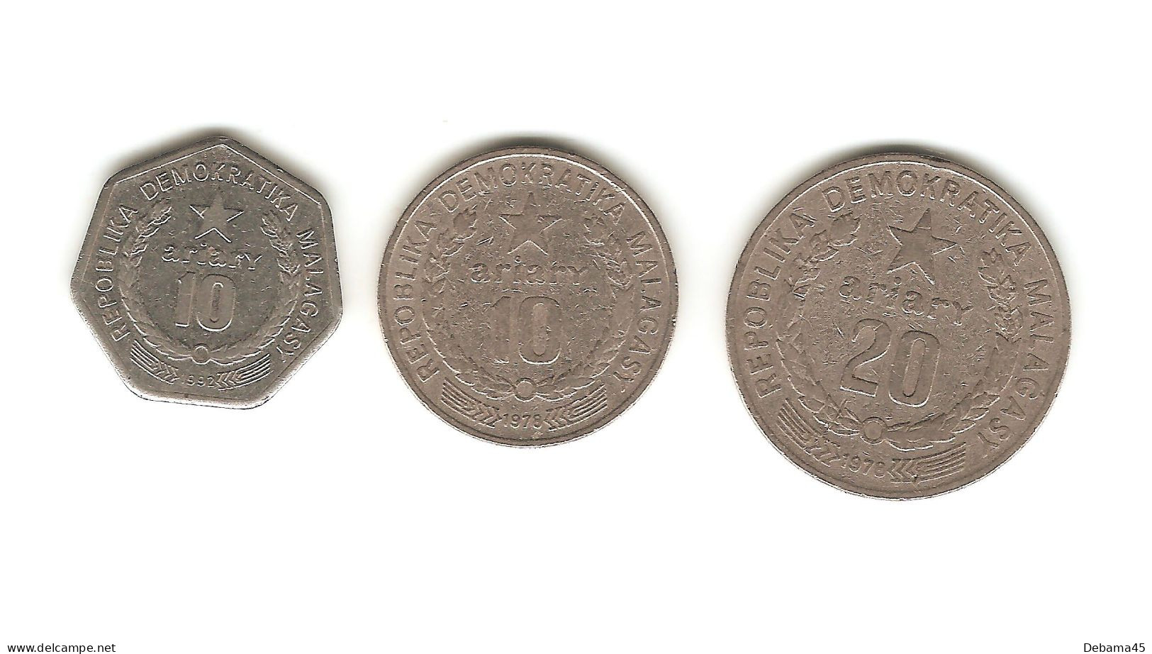 458/ Madagascar : 10 Ariary 1978 Et 1992 - 20 Ariary 1978 (les 3 Pièces : MALAGASY) - Madagascar