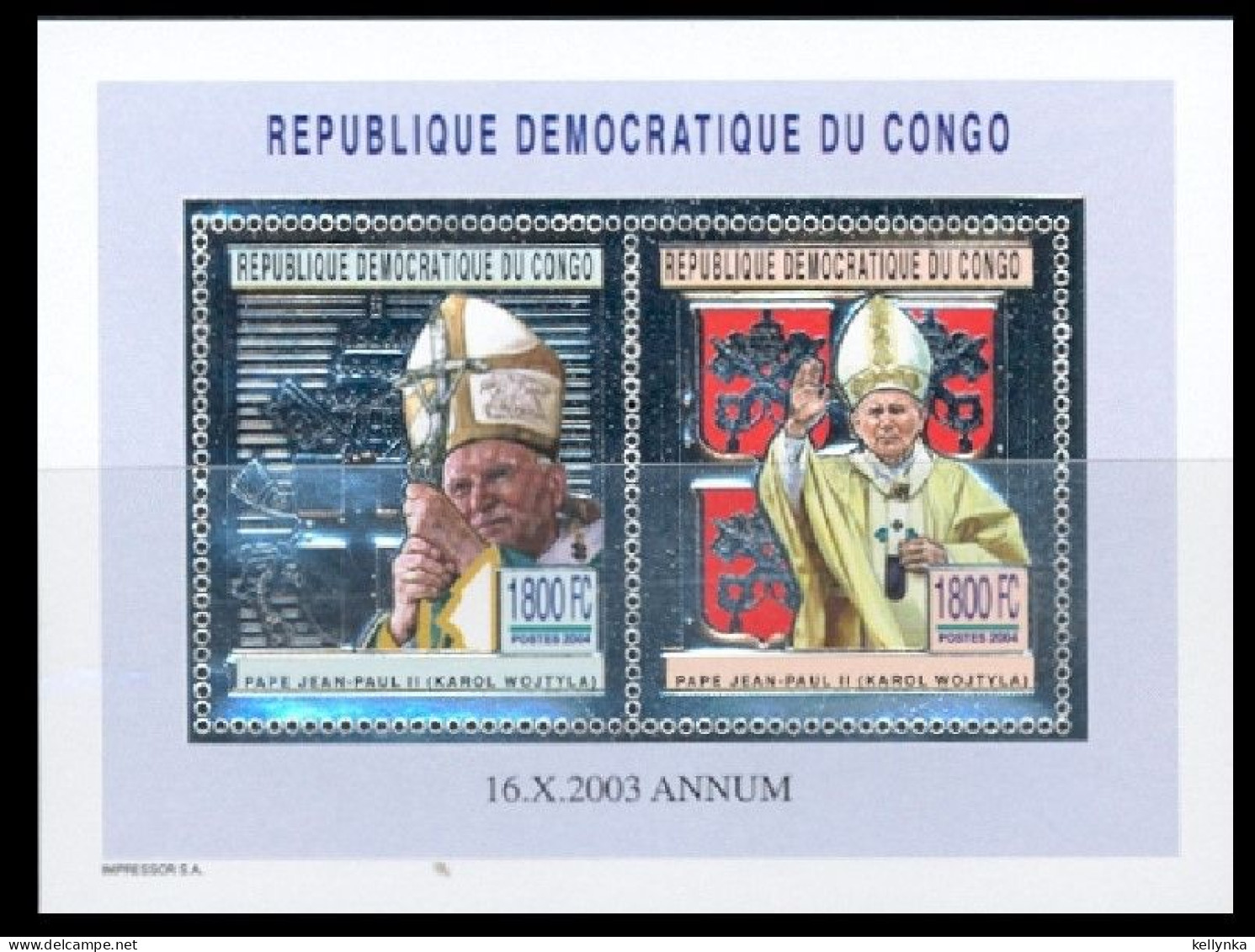 République Démocratique Du Congo - BL310 - Pape Jean-Paul II - Argent - 2004 - MNH - Mint/hinged