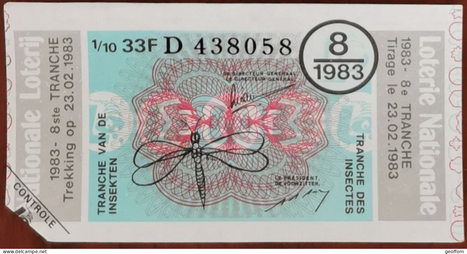 Billet De Loterie Nationale Belgique 1983 8e Tr - Tranche Des Insectes- 23-2-1983 - Billetes De Lotería