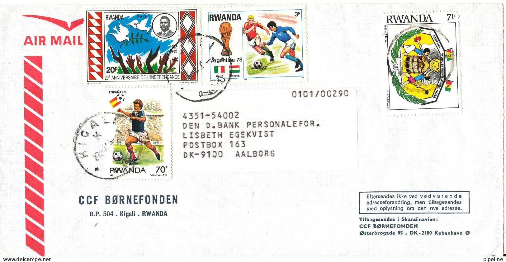 Rwanda Air Mail Cover BÖRNEFONDEN Sent To Denmark Topic Stamps SOCCER FOOTBALL - Otros & Sin Clasificación