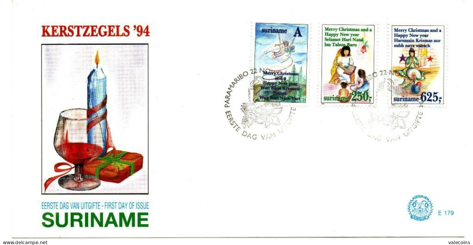 SURINAME - 1994 - KERSTZEGELS '94 - Christmas New Year - 3 Stamps Cover First Day FDC - Suriname