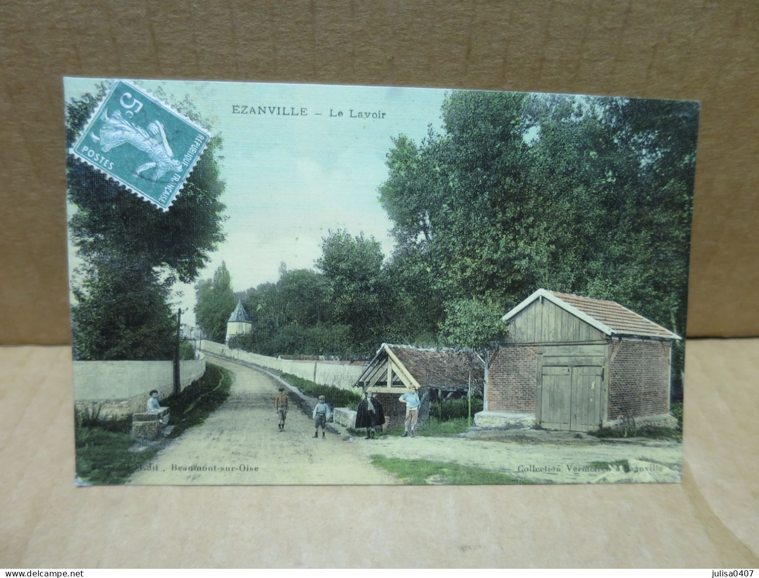 EZANVILLE (95) Le Lavoir Animation Carte Toilée Couleur - Ezanville