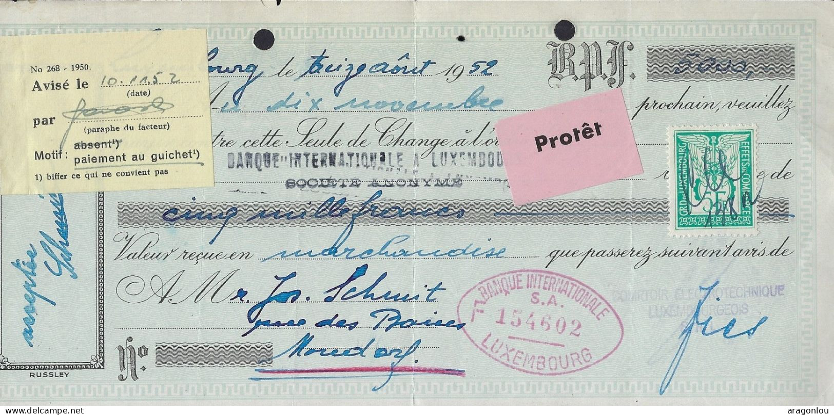 Luxembourg - Luxemburg - VIREMENT 1952   BANQUE INTERNATIONALE DE, LUXEMBOURG - Luxembourg
