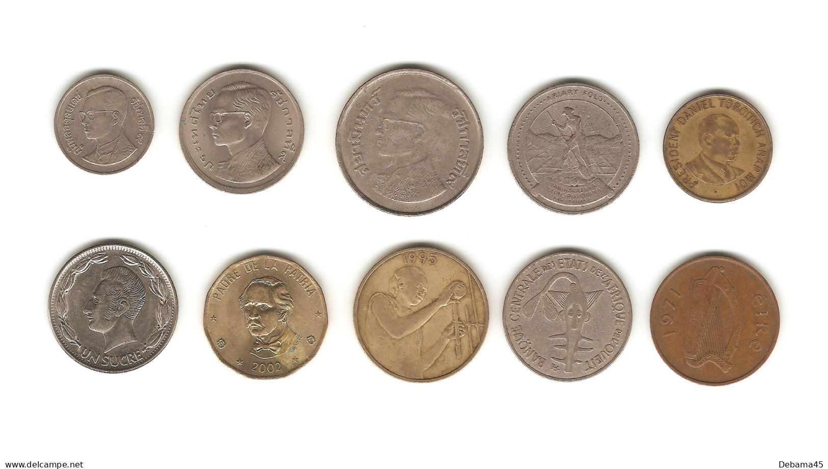 472/ Lot  : 10 Monnaies : Thaïlande - Madagascar - Kenya - Equateur - Rép. Dominicaine - Afrique De L'Ouest - Irlande - Verzamelingen & Kavels