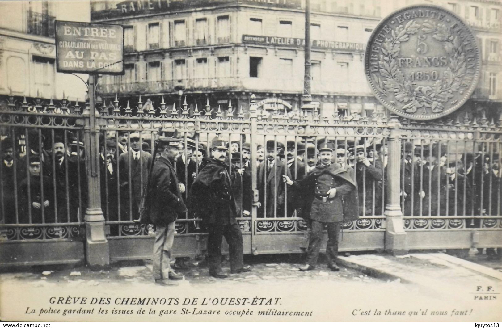CPA - 75 / PARIS / LA GRÊVE DES CHEMINOTS DE L'OUEST-ETAT - La Police Gardant Les Issues De La Gare St Lazare - TBE - Streiks