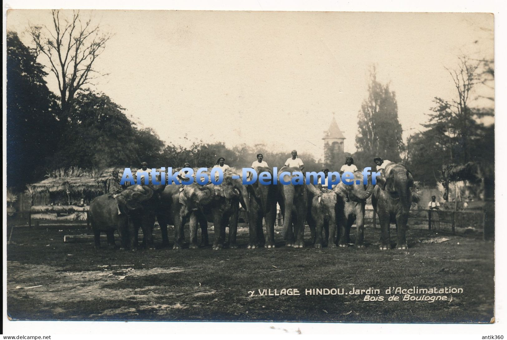 CPA 75 PARIS Carte-photo Jardin D'Acclimatation Bois De Boulogne Village Hindou N°7 Eléphants Cirque Dresseur Eléphant - Parken, Tuinen