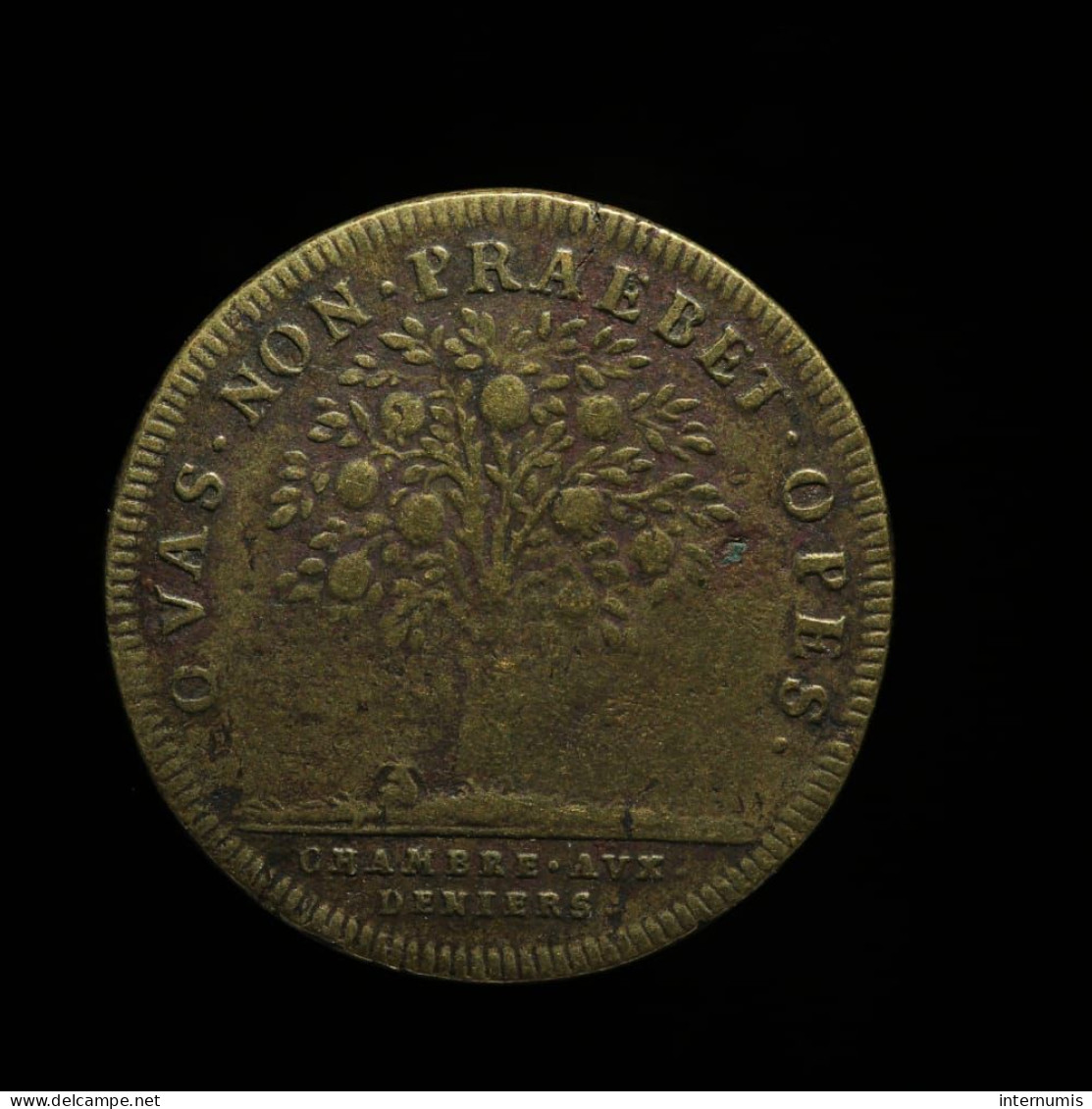 France, LOUIS XIV, QVAS NON PRAEBET OPES - CHAMBRE AUX DENIERS, ND (1688), Laiton (Brass), TTB (EF), Feu#2400 - Monarquía / Nobleza