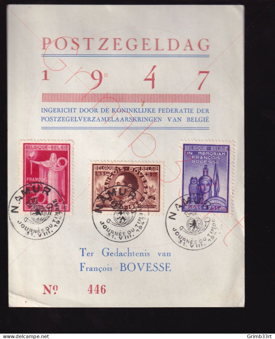 Belgie - 1947 Bovesse  - Postzegeldag Namur - Kaart (n°446) - Brieven En Documenten