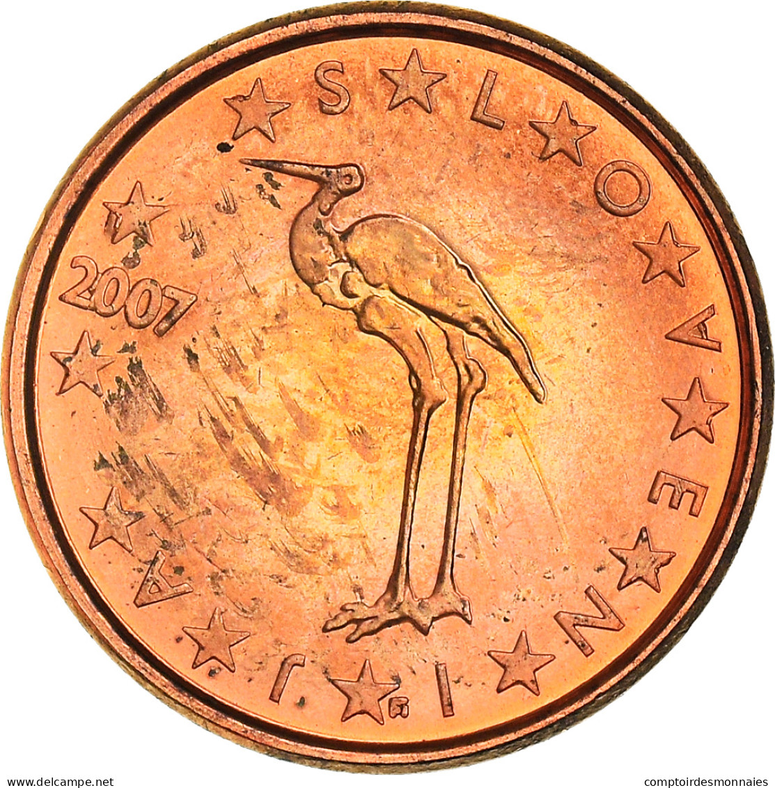 Slovénie, 1 Cent, A Stork, 2007, SPL+, Copper Plated Steel - Slovénie