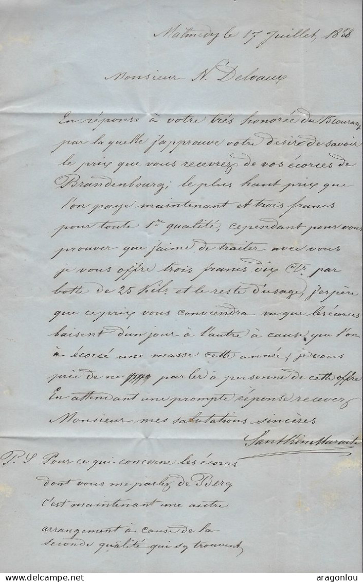 Luxembourg - Luxemburg - Préphilatélie   Lettre 1858 Adressé Au Monsieur Delvaux  , Weiswampach - ...-1852 Voorfilatelie