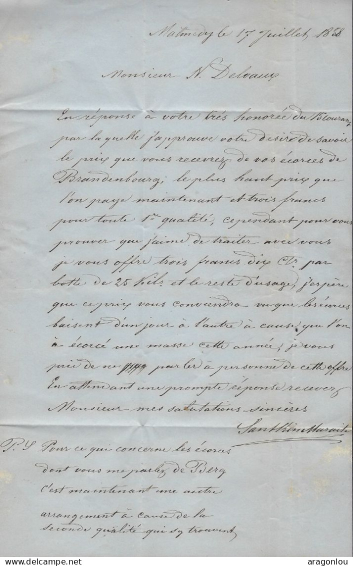 Luxembourg - Luxemburg - Préphilatélie   Lettre 1858 Adressé Au Monsieur Delvaux  , Weiswampach - ...-1852 Vorphilatelie