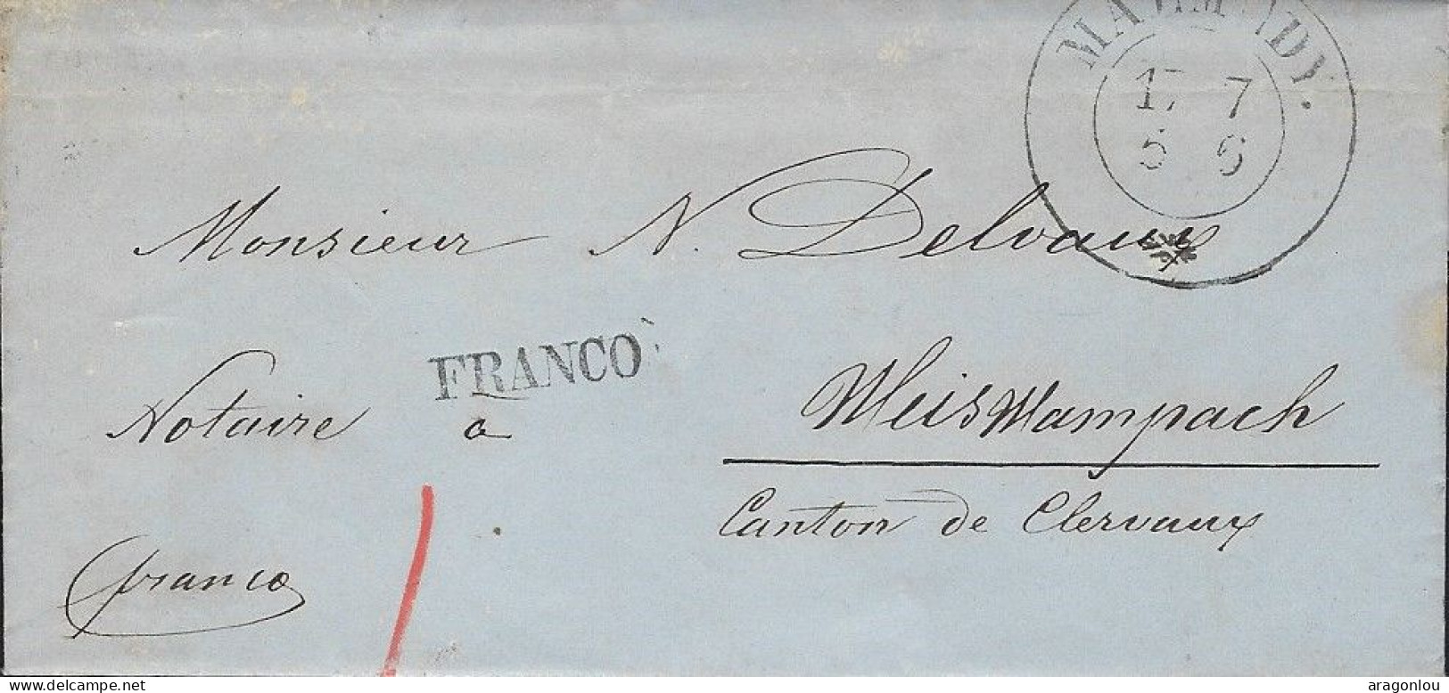 Luxembourg - Luxemburg - Préphilatélie   Lettre 1858 Adressé Au Monsieur Delvaux   Notaire , Weiswampach - ...-1852 Préphilatélie