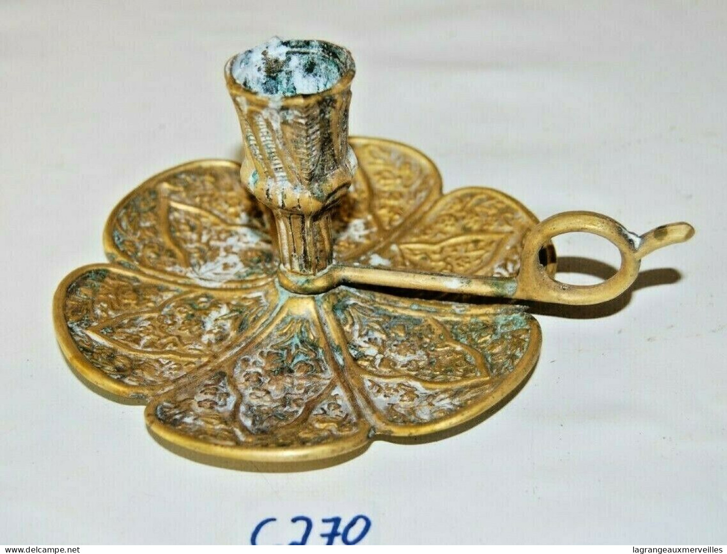 C270 Ancien Chandelier Portable - Réception - Chateau - Mono Bougie - Cuivre - Kronleuchter, Kandelaber & Kerzenhalter