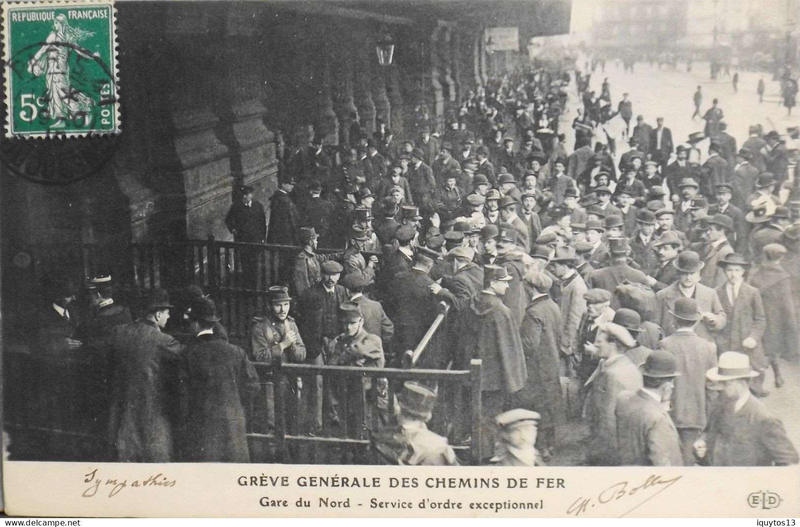 CPA - 75 / PARIS / GRÈVE GÉNÉRALE DES CHEMINS DE FER - GARE DU NORD SERVICE D'ORDRE EXCEPTIONNEL  - TBE - Streiks