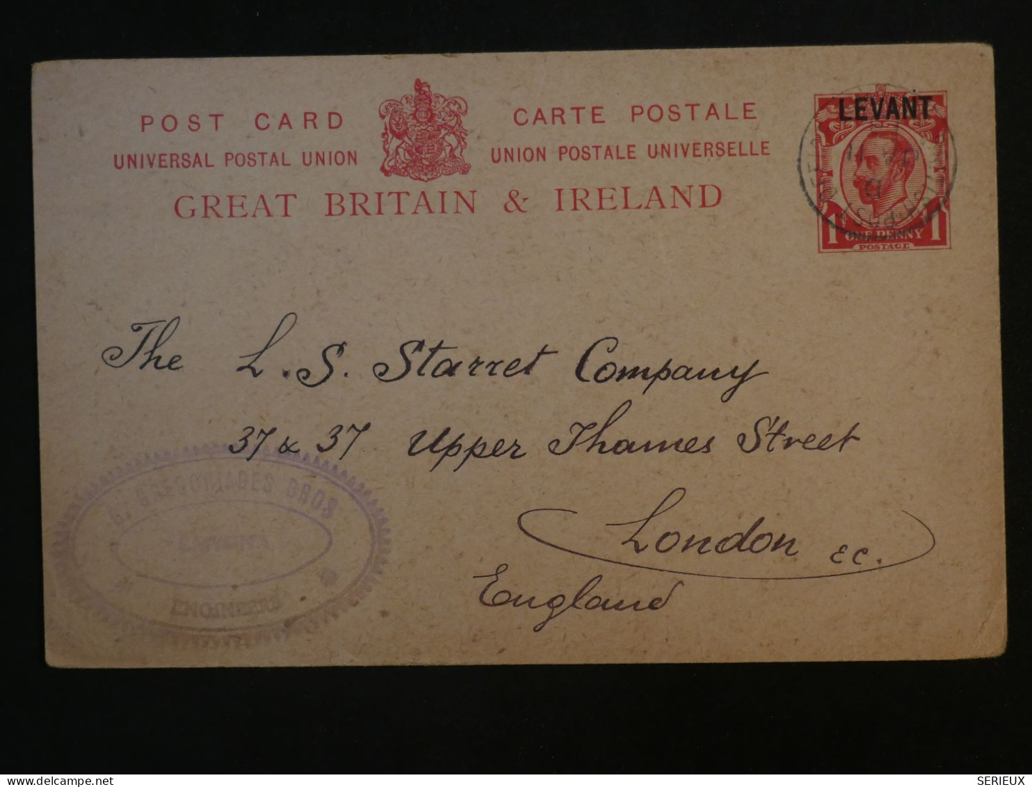 AN0  LEVANT ANGLAIS BELLE CARTE ENTIER SURCHARGE  1910 SMYRNE A LONDON ENGLAND   +  +AFF.INTERESSANT++ + - Levante Britannico