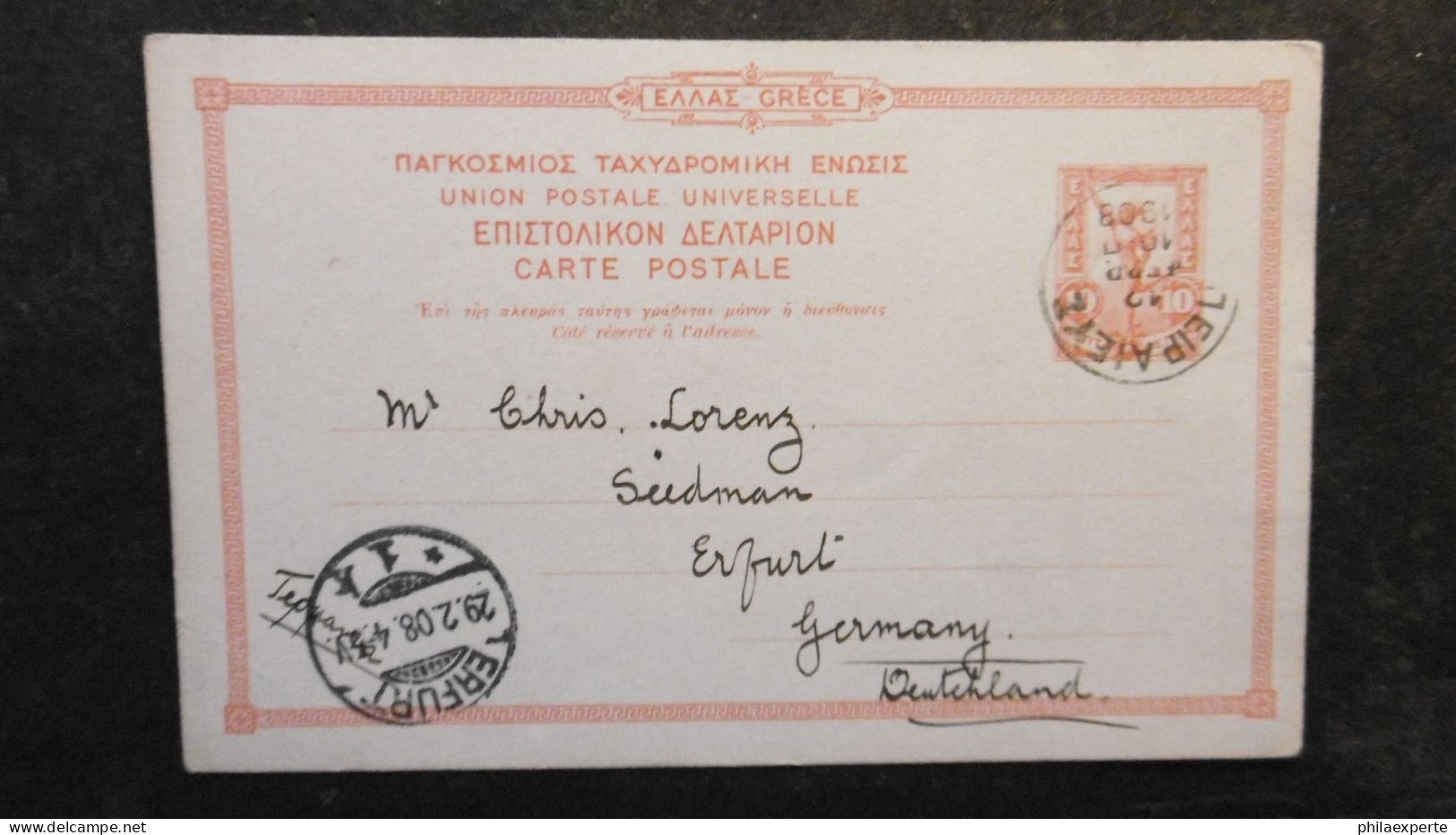 Griechenland Mi. GA Karte P 13 Nach Erfurt 1908 - Postal Stationery