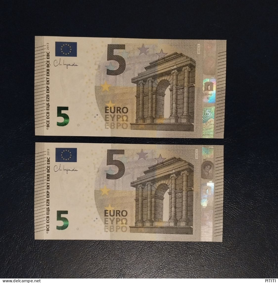 EURO SPAIN 5 V014C4 VB9999 LAGARDE UNC, PAIR CORRELATIVE RADAR2 - 5 Euro