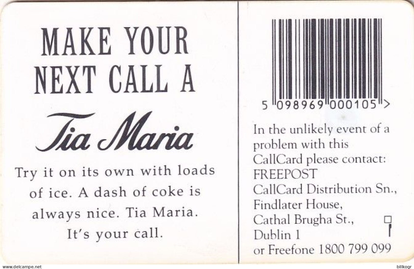 IRELAND - Tia Maria(reverse "make Your Next Call A"), Tirage 6100, 11/95, Used - Ireland