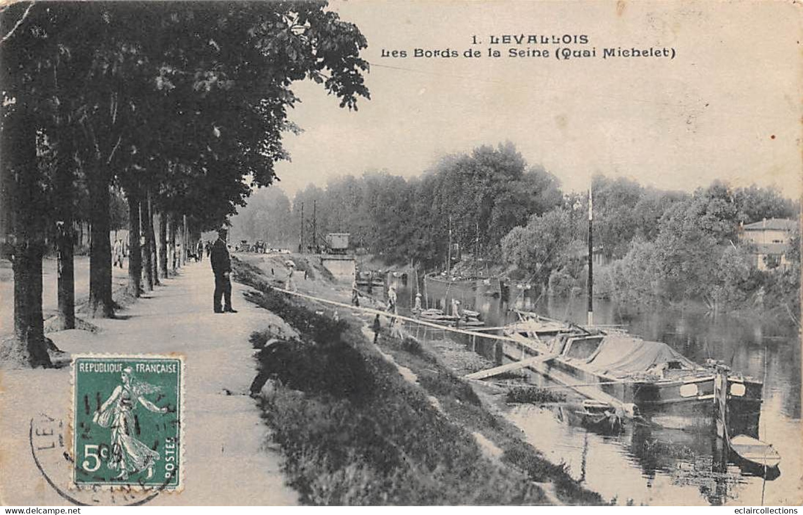 Levallois Perret          92         Bords De La Seine. Quai Michelet . Péniche    N°1  (Voir Scan) - Levallois Perret