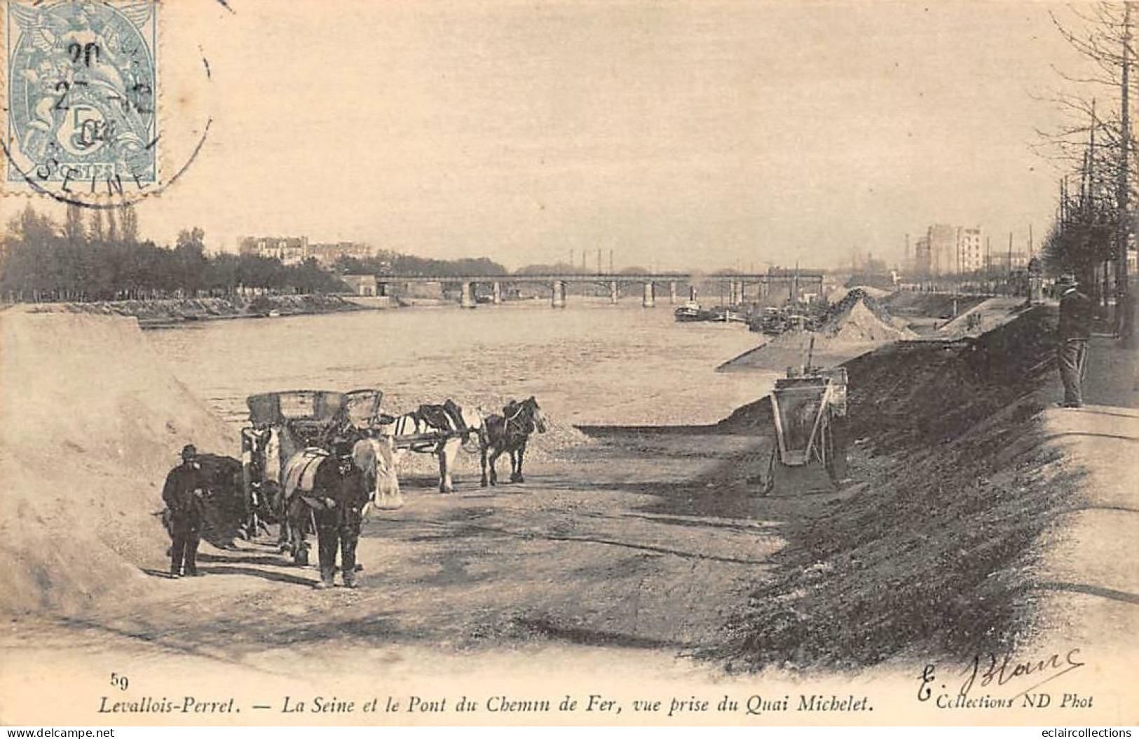 Levallois Perret          92         Bords De La Seine. Quai Michelet . Criblage Du Sable ?   N° 59  (Voir Scan) - Levallois Perret