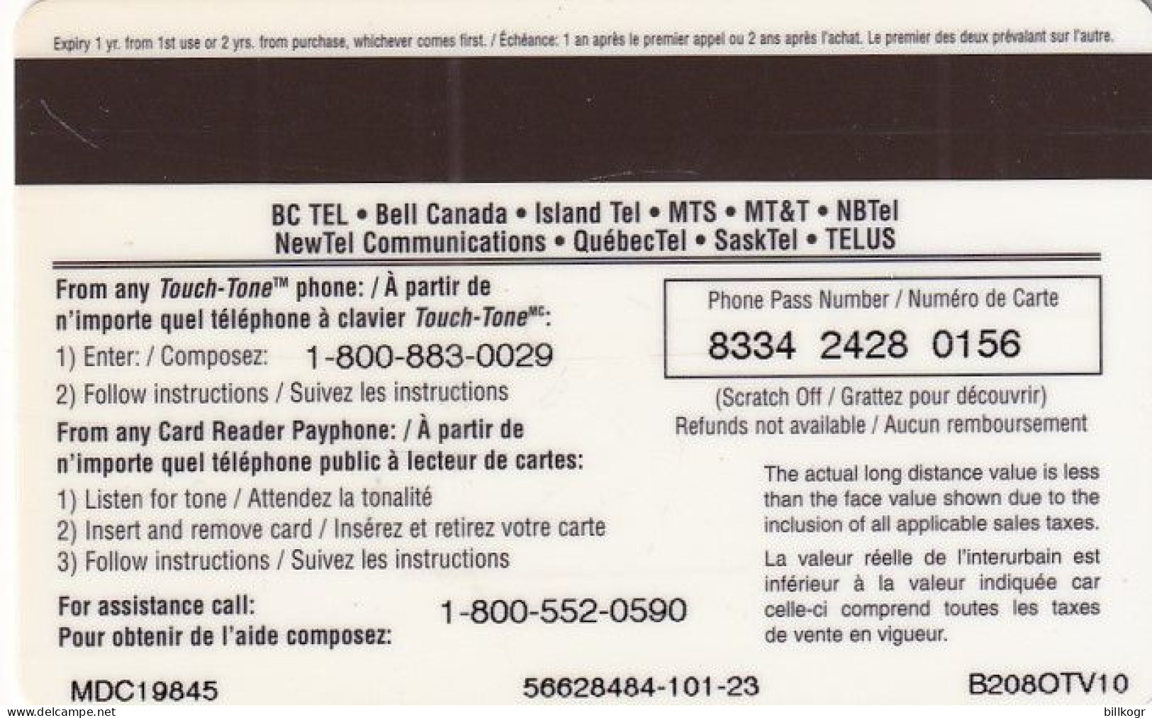 CANADA - Ottawa, Bell Magnetic Prepaid Card $10, Used - Kanada