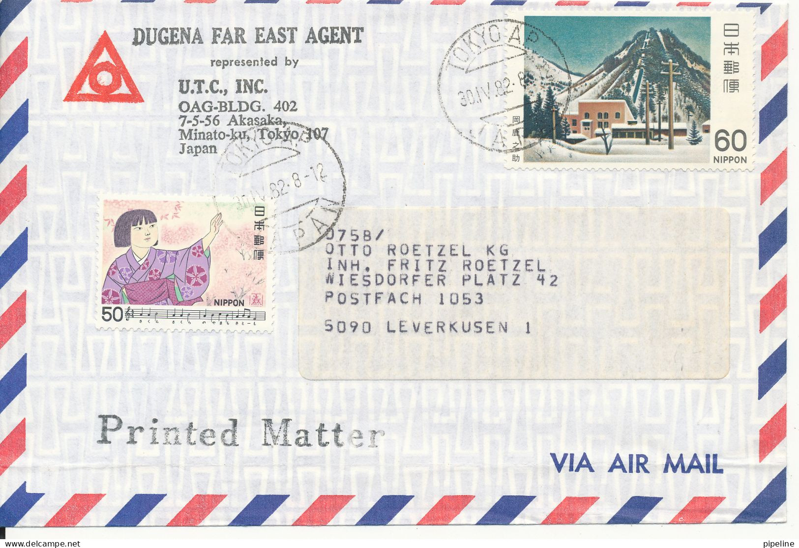 Japan Air Mail Cover Sent To Germany Tokyo 30-4-1982 - Airmail