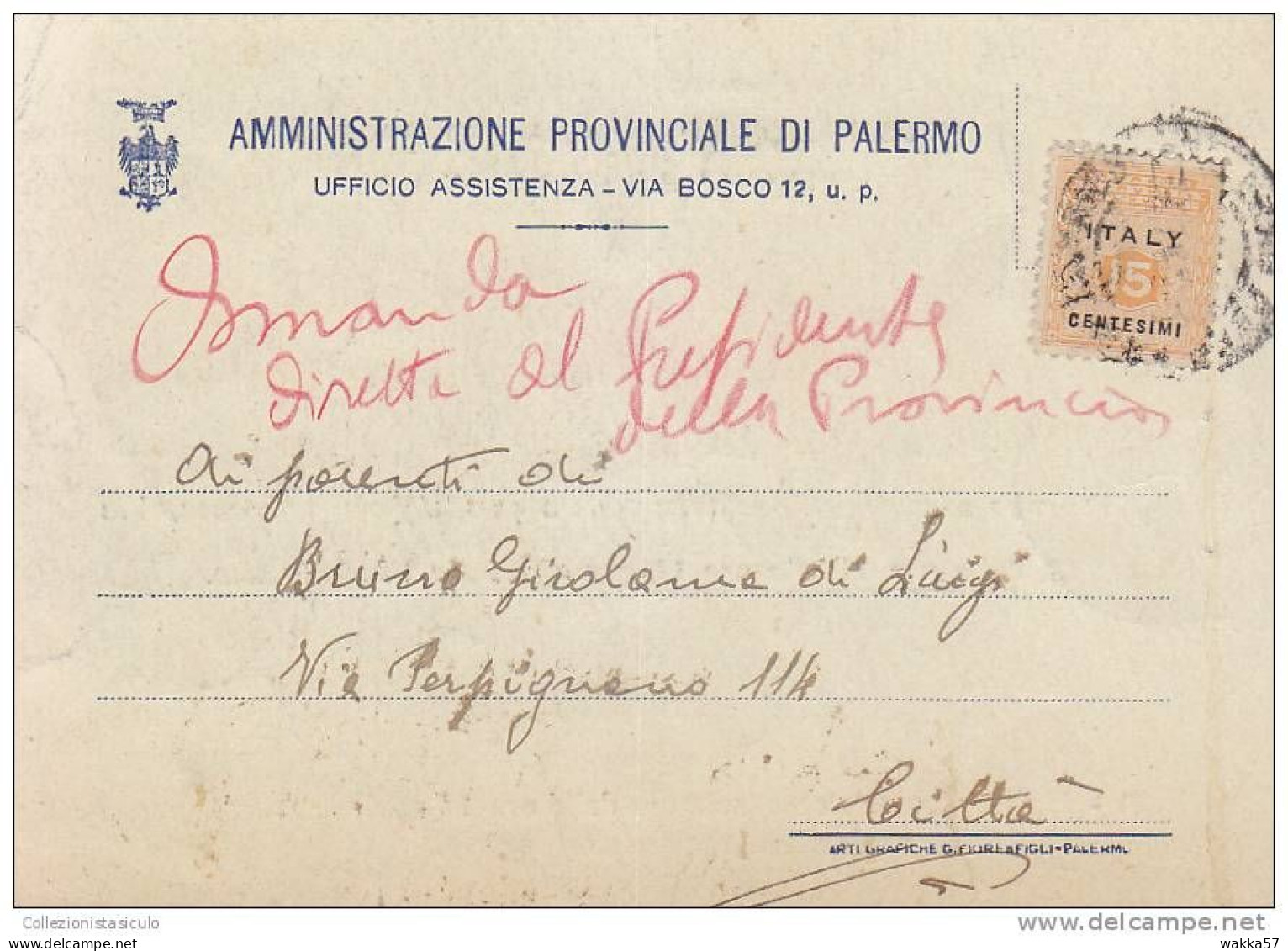 $-372- AMGOT Cent. 15 Cartolina Per Distretto Da Palermo X Città - Occ. Anglo-américaine: Sicile