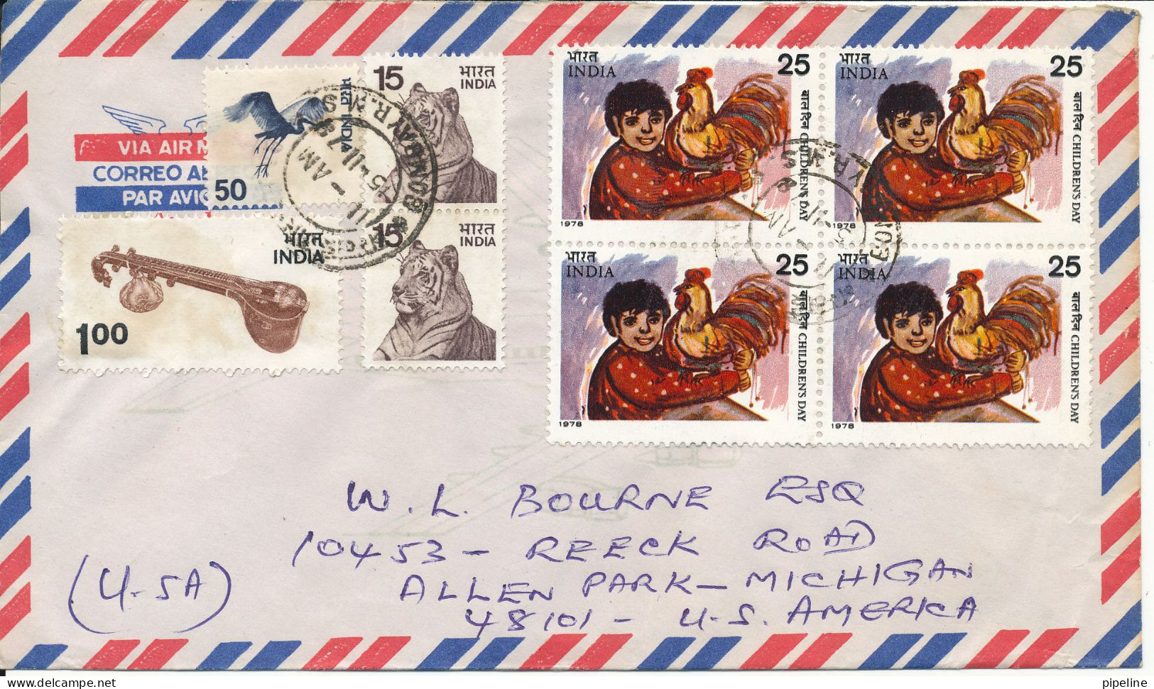 India Air Mail Cover Sent To USA 15-11-1978 Topic Stamps - Poste Aérienne