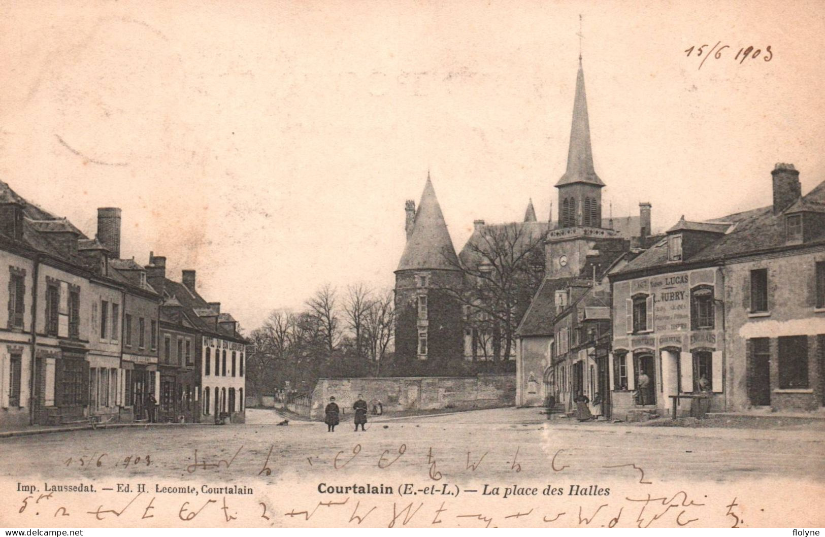 Courtalain - La Place Des Halles - Commerce Magasin AUBRY - Courtalain