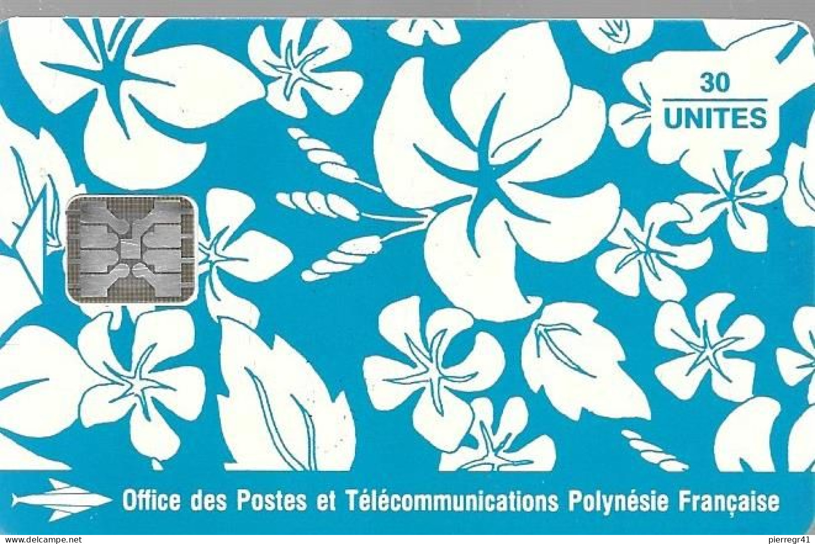 CARTE-PUCE-POLYNESIE-PF17a-30U-SC5-S/Entourage-PAREO BLEU Brillant-9 N°TGE-N°C42100736-UTILISETBE- - Französisch-Polynesien