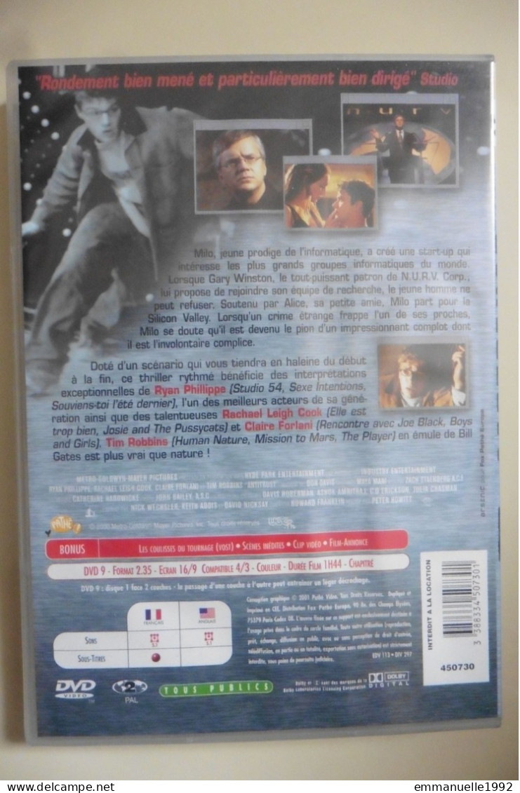 DVD Antitrust De Peter Howitt 2000 Avec Ryan Phillippe Tim Robbins Thriller Dans L'informatique Silicon Valley - Politie & Thriller