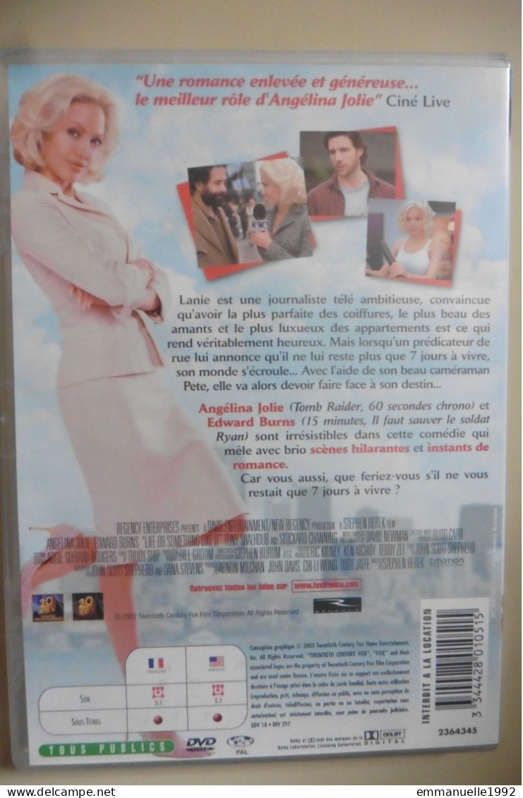 DVD 7 Jours Et Une Vie 2002 Avec Angelina Jolie Edward Burns Life Or Something Like It - Comedy