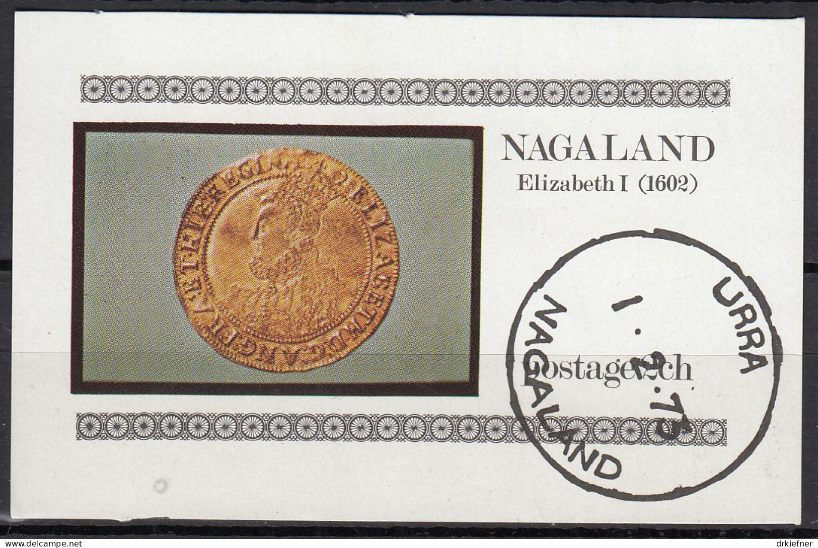 INDIEN NAGALAND  Block Münze Elisabeth I., Gestempelt, 1973 - Autres & Non Classés