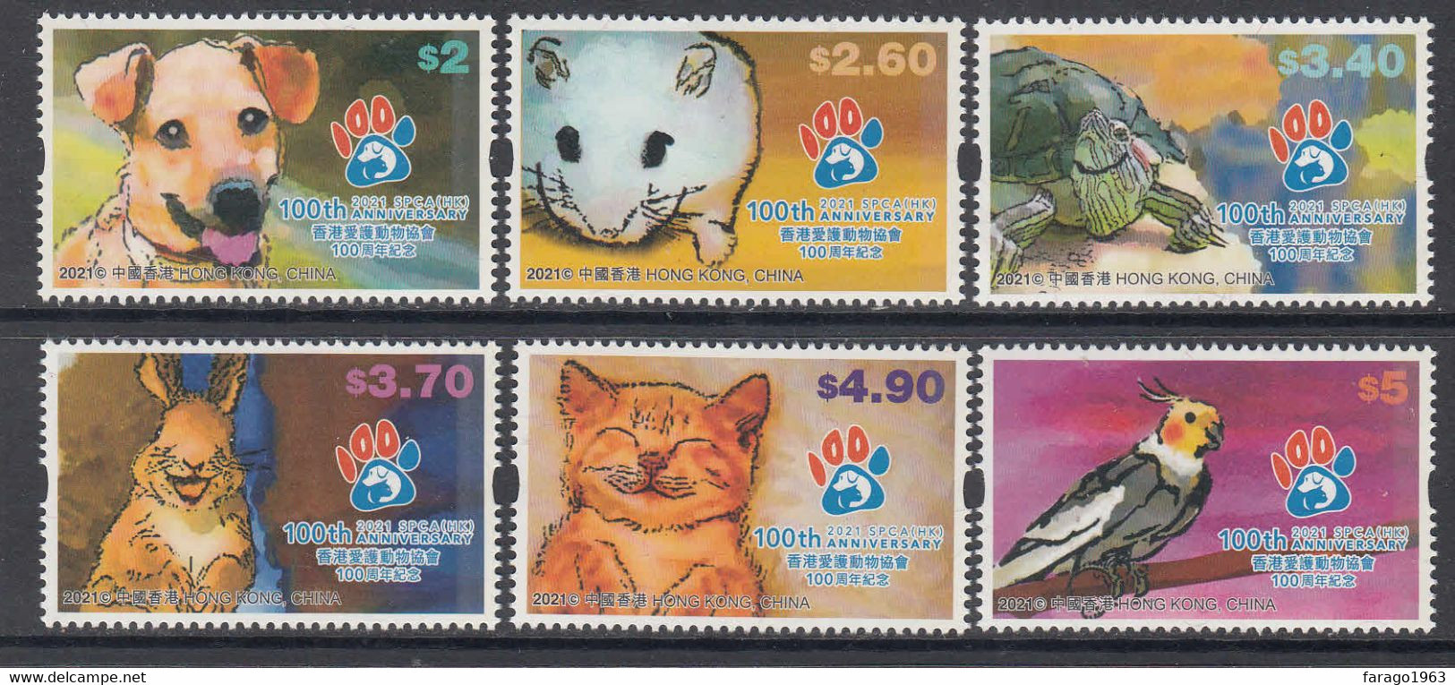 2021 Hong Kong SPCA Dogs Cats Birds  Complete Set Of 6 MNH - Unused Stamps