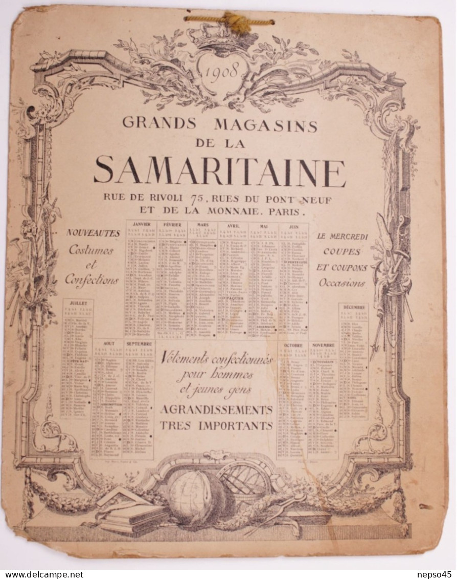 Calendrier Publicitaire.la Samaritaine Rue De Rivoli 75 Rue Pont Neuf Et De La Monnaie.Paris.Portrait De Lady Smith.1908 - Grand Format : 1901-20