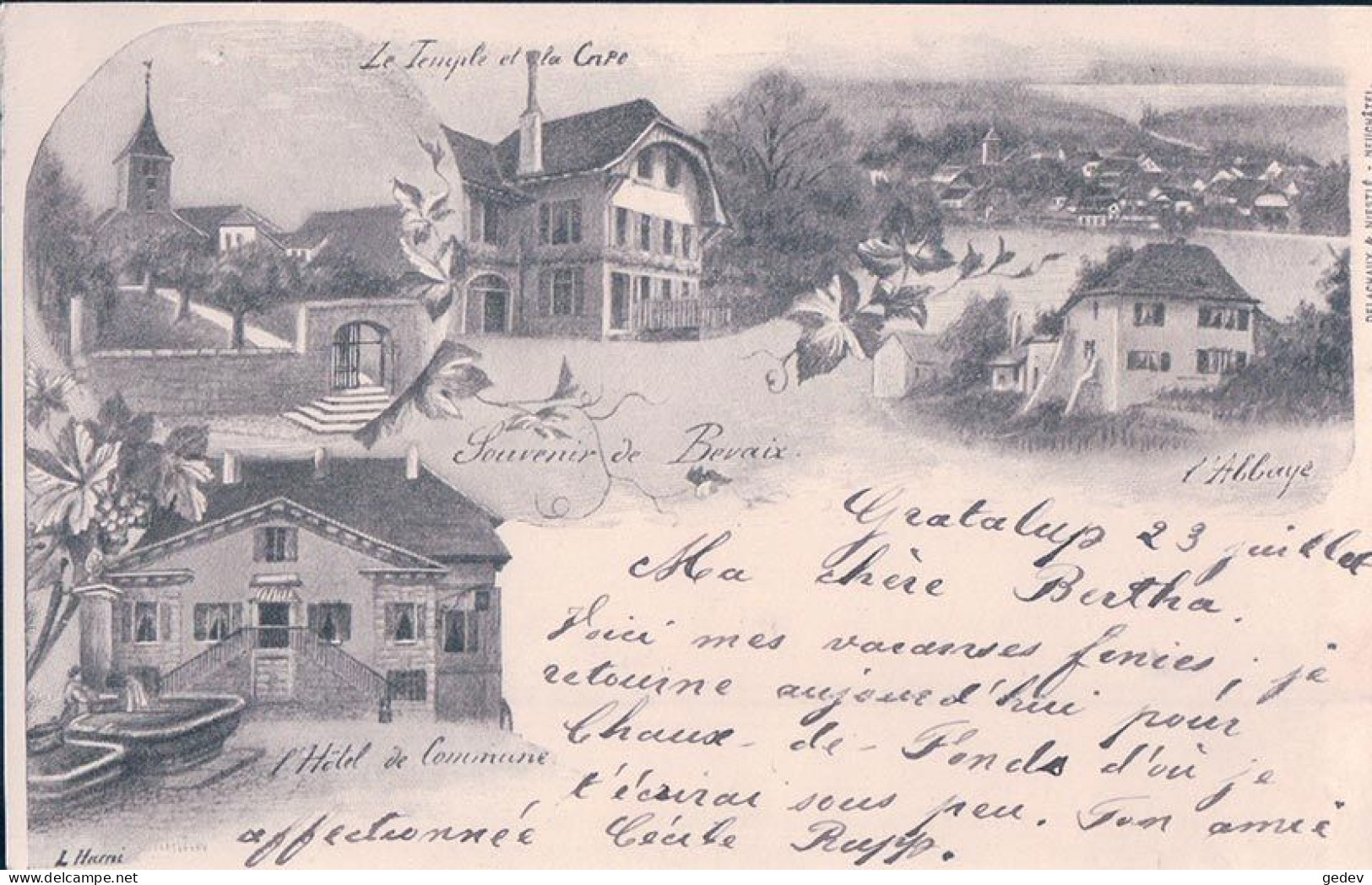 Souvenir De Bevais NE, Hôtel De Commune Et Autres, 5 Vues (23.7.1900) - Bevaix