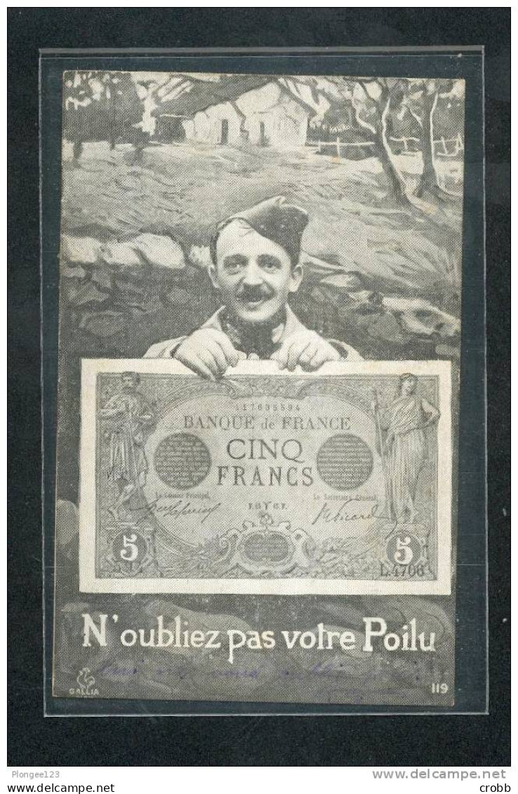 CPA Militaire, Billet De Cinq Francs, Banque De France - Monnaies (représentations)