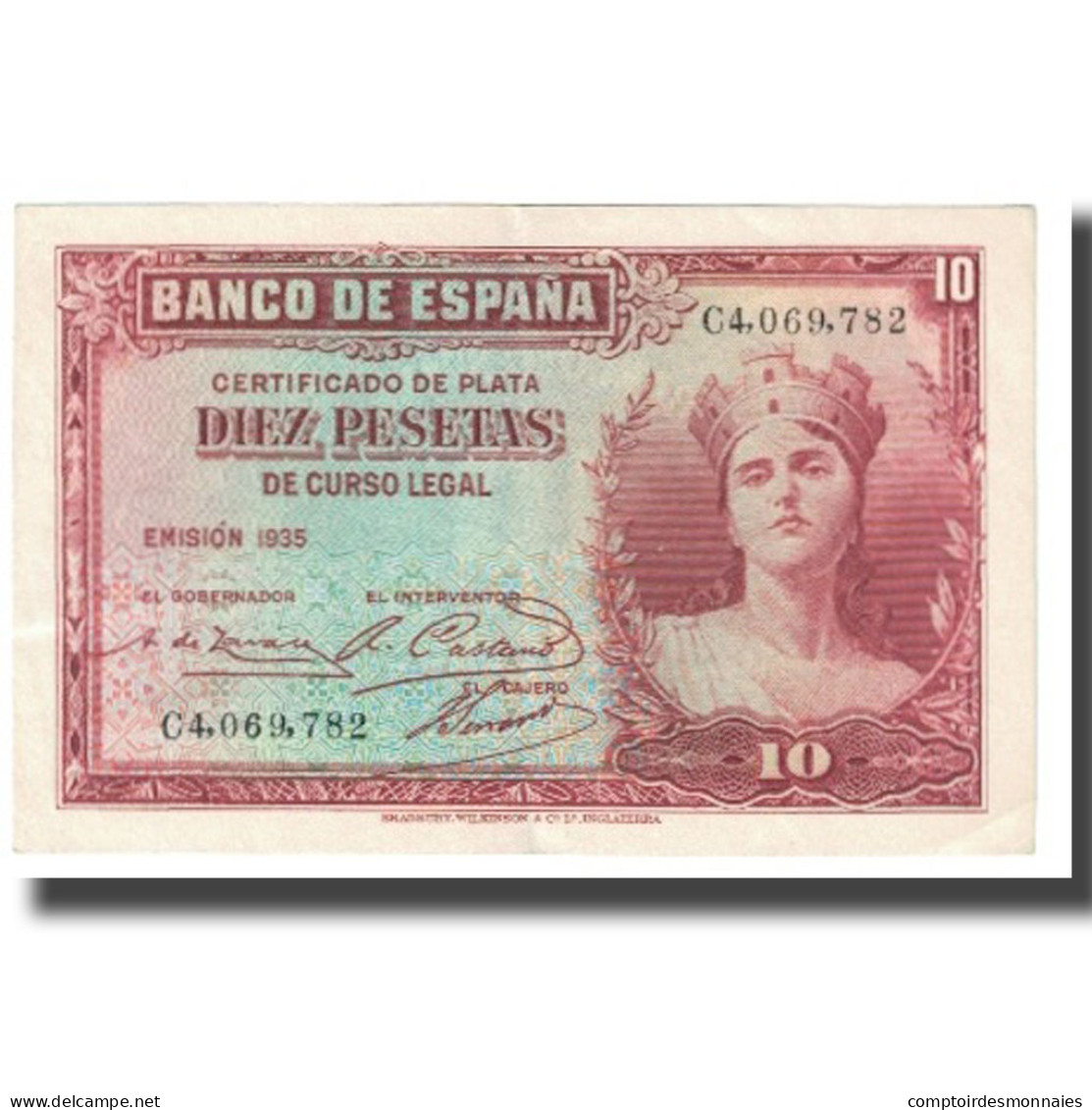 Billet, Espagne, 10 Pesetas, 1935, KM:86a, TTB - 10 Pesetas