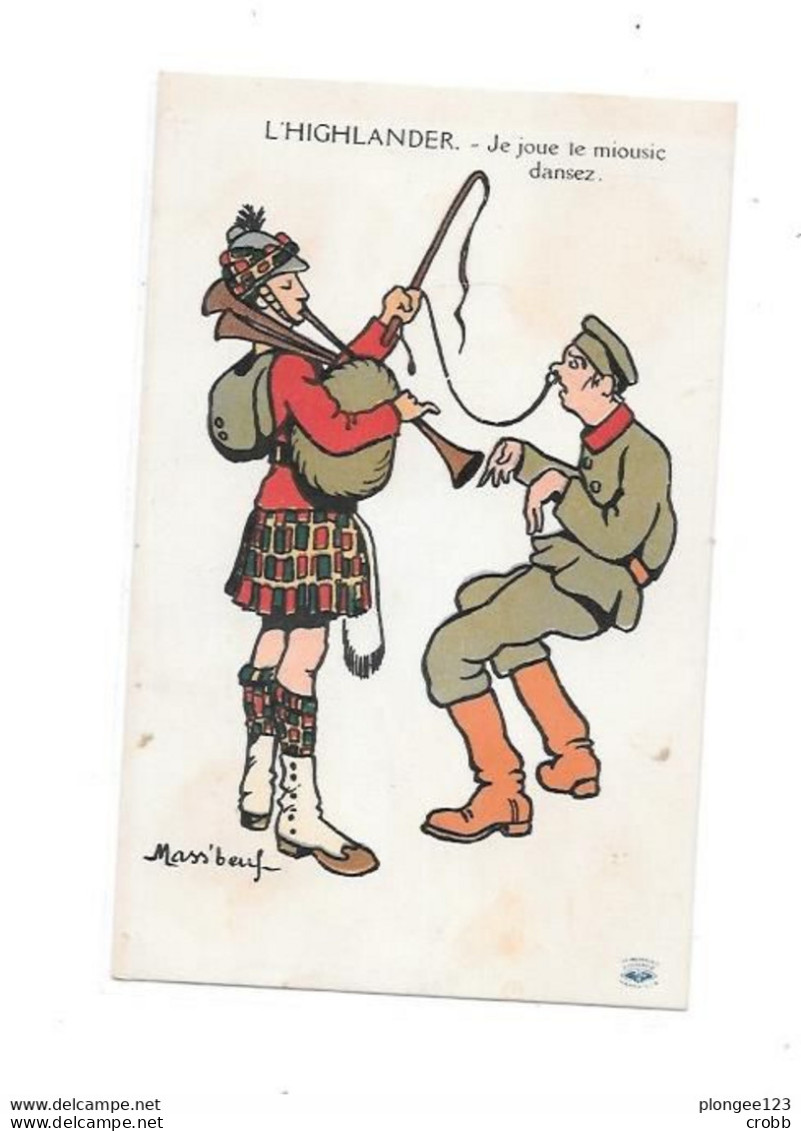 CPA Illustrateur MASS'BOEUF :L' HIGHLANDER ,  Patriotique, Militaria, - Mass'Boeuf