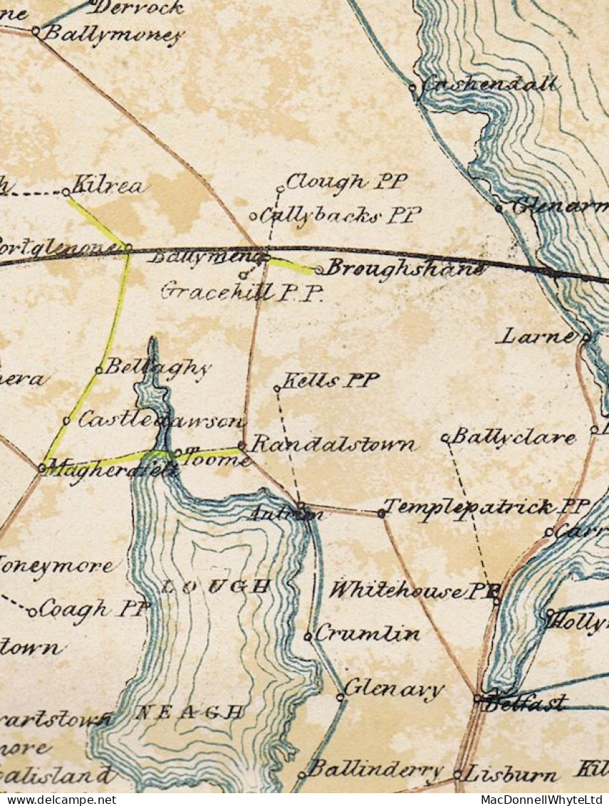 Ireland Antrim 1822 Cover To Dublin With Scroll POST-PAID Of Ballymoney, Matching BALLYMONEY/118 Town Mileage In Red - Préphilatélie