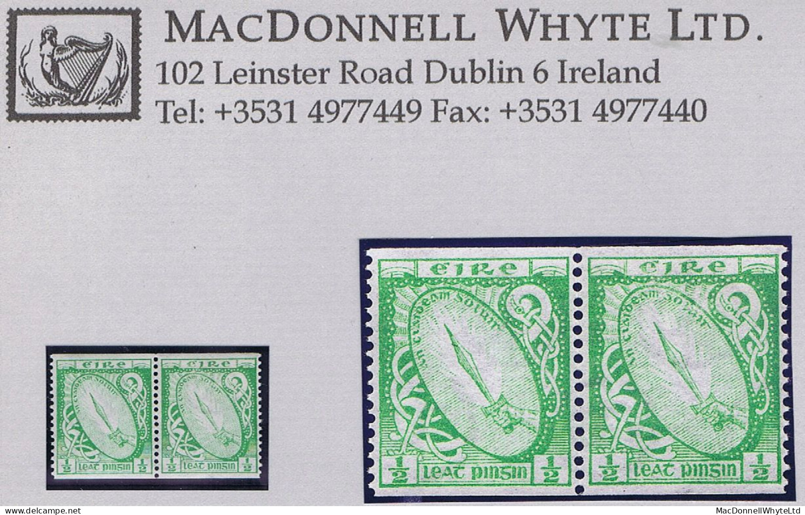 Ireland 1934 SE ½d Green Imperf X Perf 14 Experimental Coil Pair Fresh And Fine Mint Unmounted Never Hinged - Nuevos