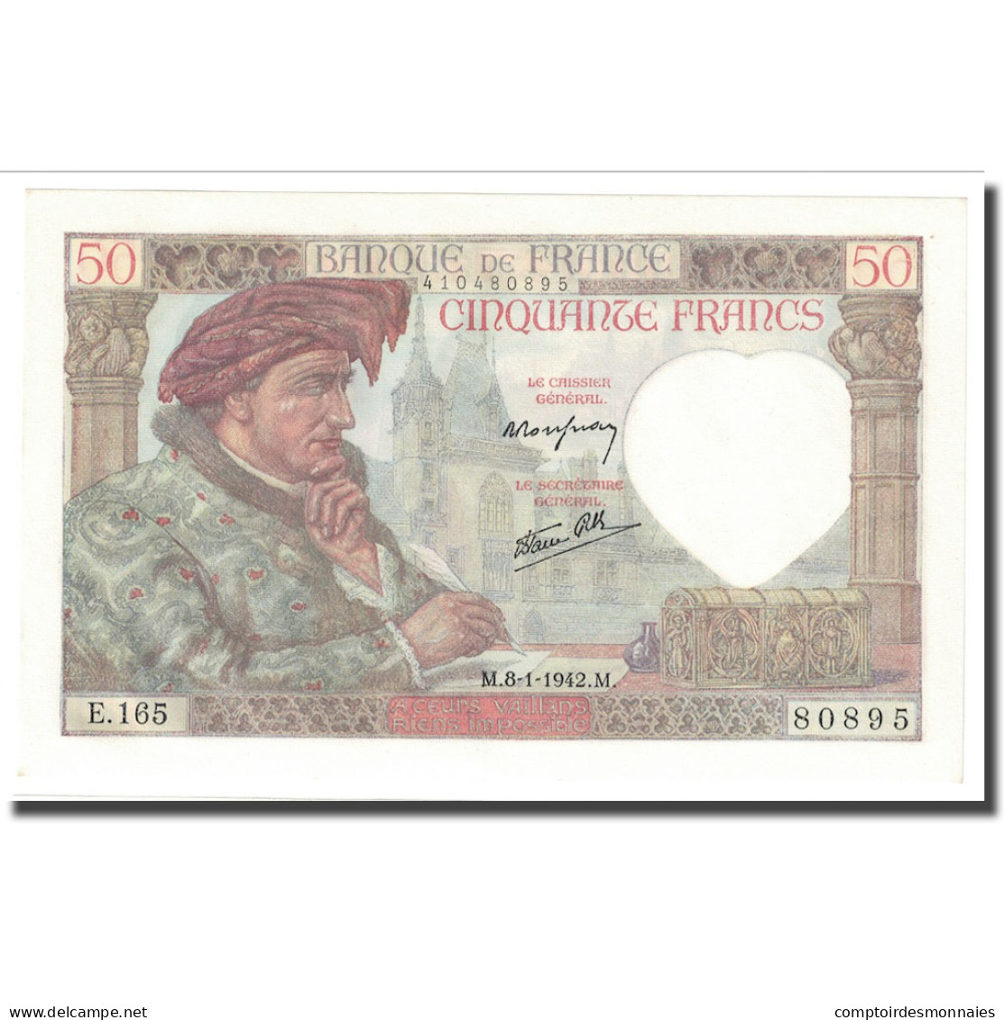 France, 50 Francs, 1942, 1942-01-08, NEUF, Fayette:19.18, KM:93 - 50 F 1940-1942 ''Jacques Coeur''