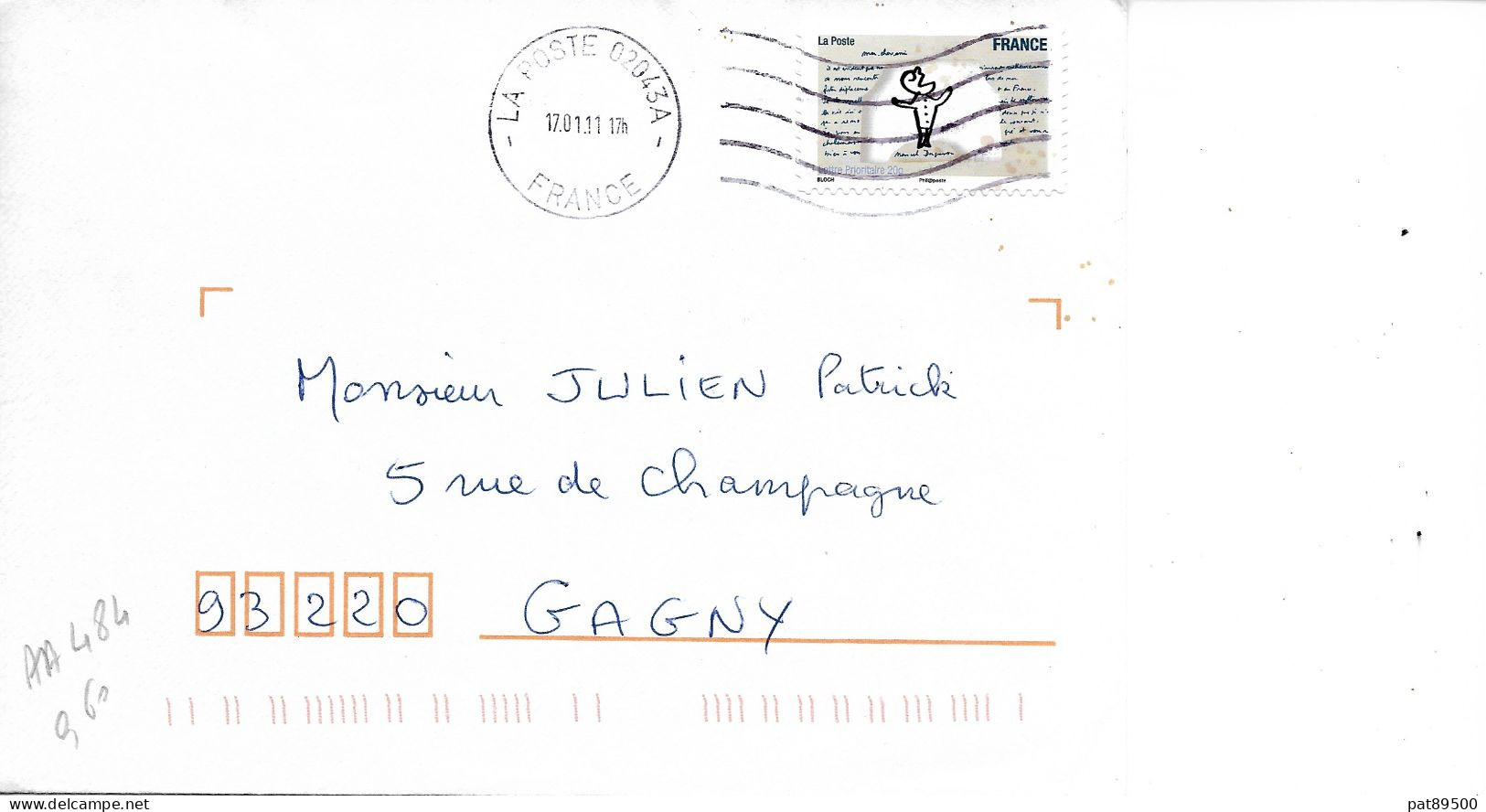 FRANCE AA 484 - 2010 - Sourires - Pliages - Personnage Chantant,-   Enveloppe Entière OBL. 2011  RONDE - Lettres & Documents