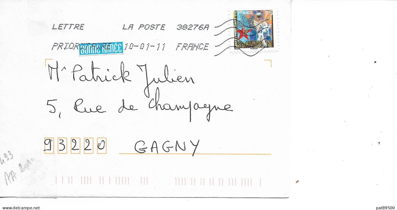 FRANCE AA 493 - 2010 - Voeux- Anges Musiciens -   Enveloppe Entière OBL. 01/2011 - Lettres & Documents